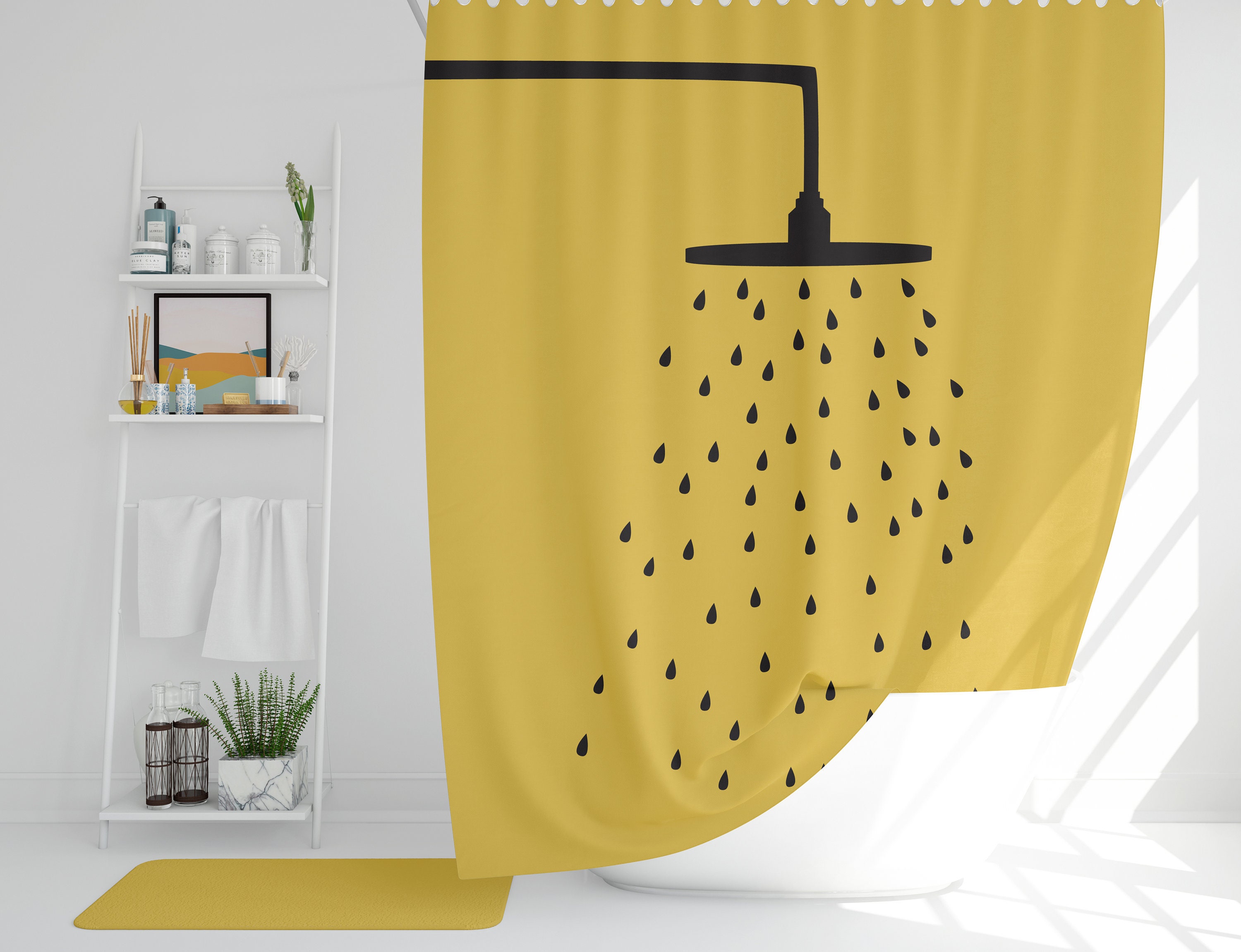 Douchekop douchegordijn Zwarte en gele douchegordijnen Lang Etsy