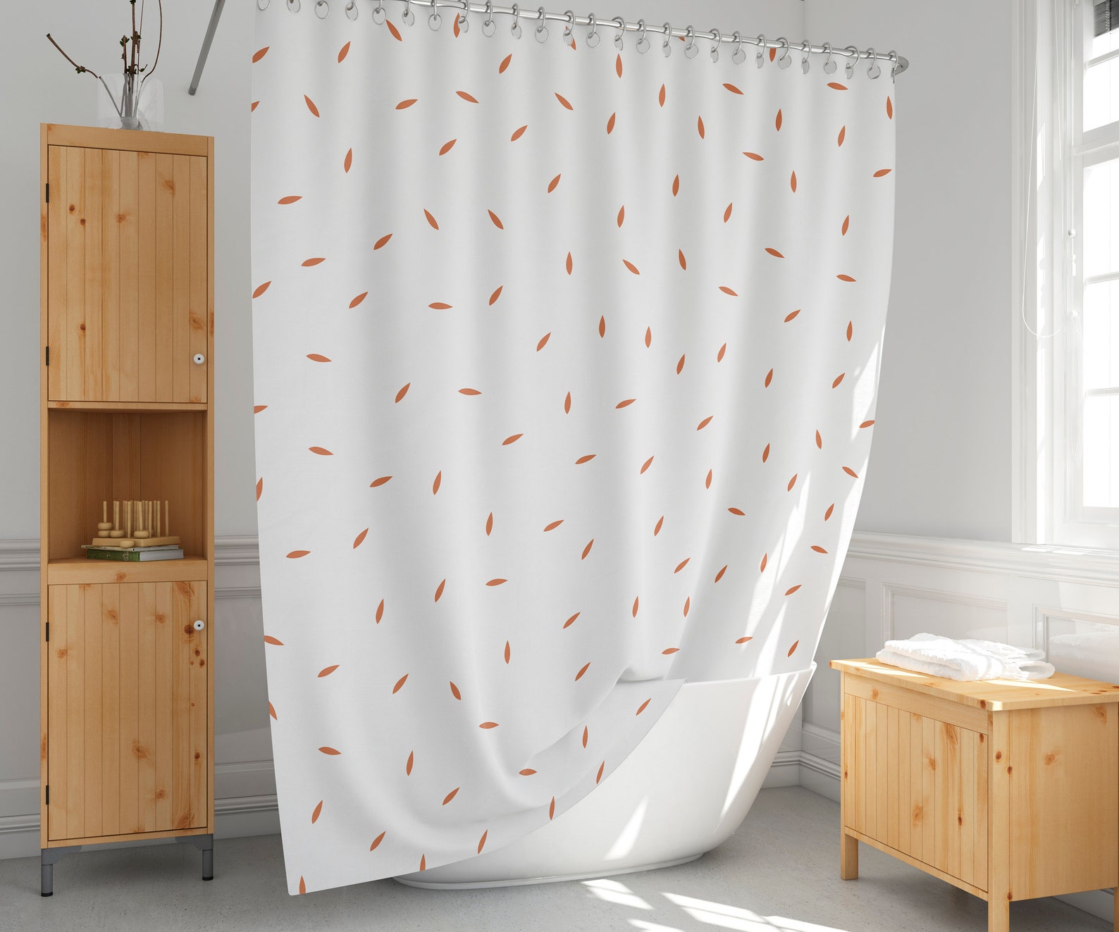 Burnt Orange and White Shower Curtain Dotted Shower Curtains Etsy