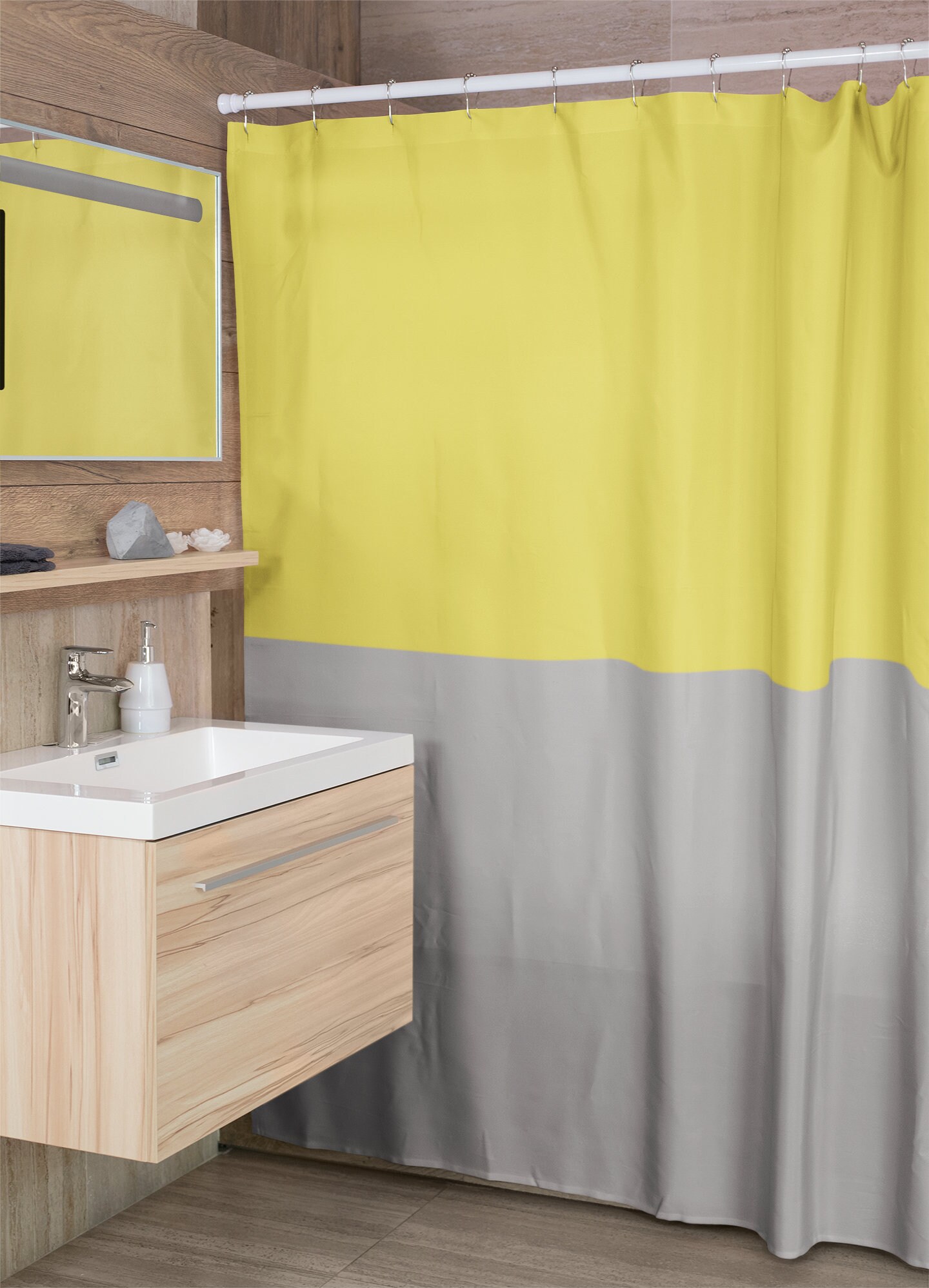 Yellow and grey shower curtain Color blocked shower curtains Etsy