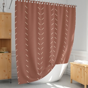 Terracotta shower curtain, Boho bath curtain, Geometric bathroom decor, African mudcloth style, Standard and extra long size-171