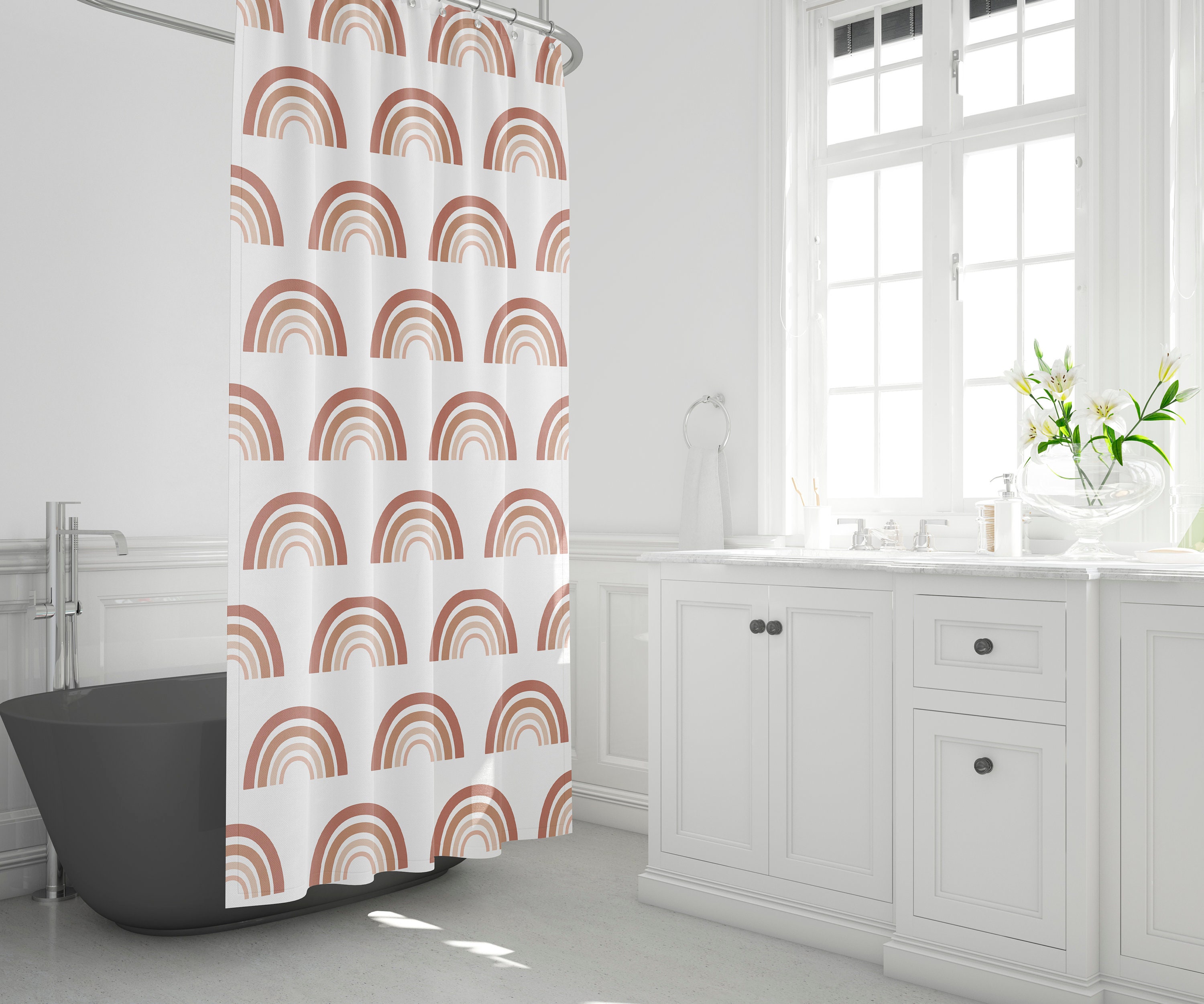 Boho Rainbow Shower Simple Earth Tone Bsth Curtain Extra Etsy