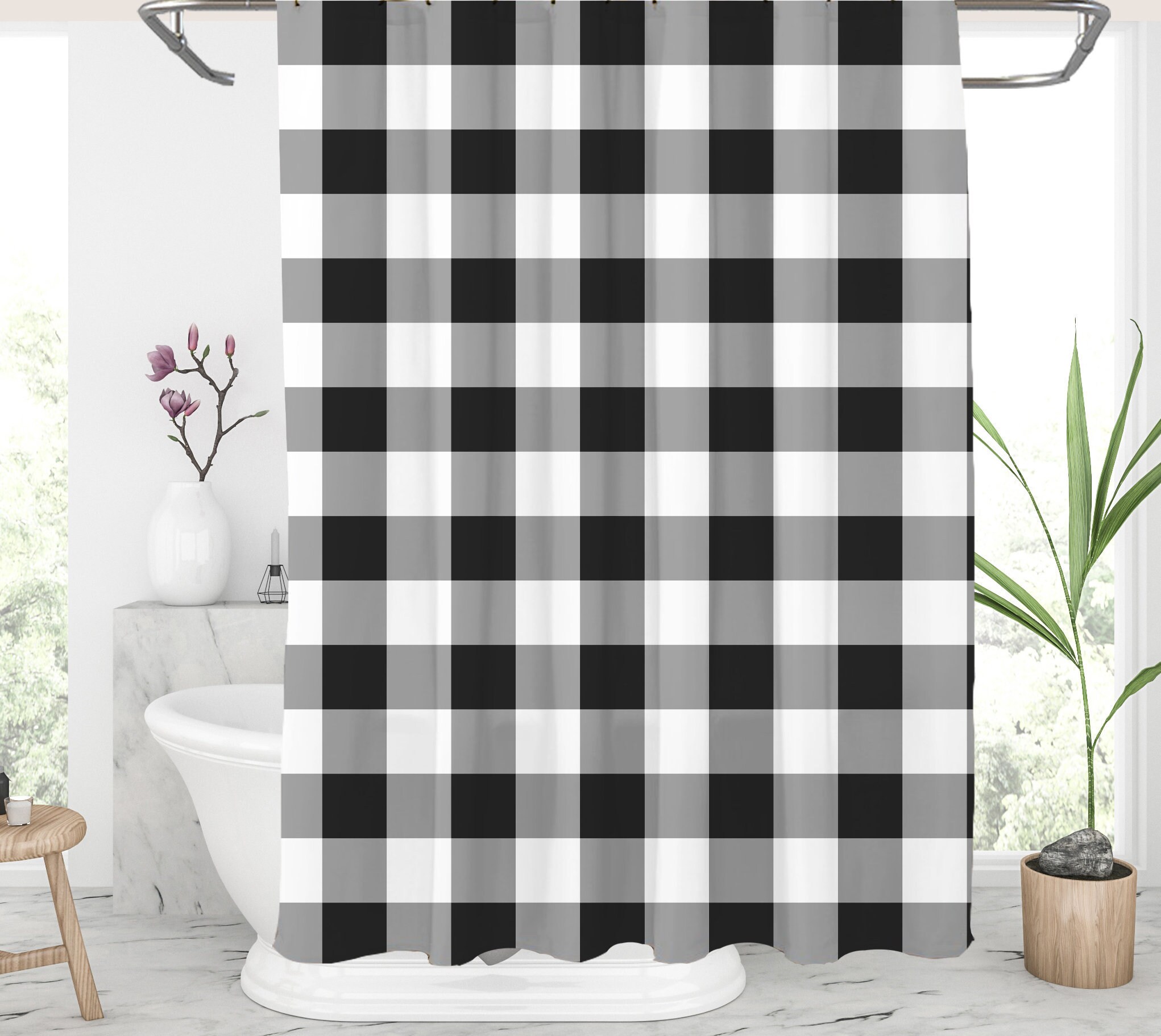Buffalo Plaid Shower Curtain Farmhouse shower curtain Black Etsy