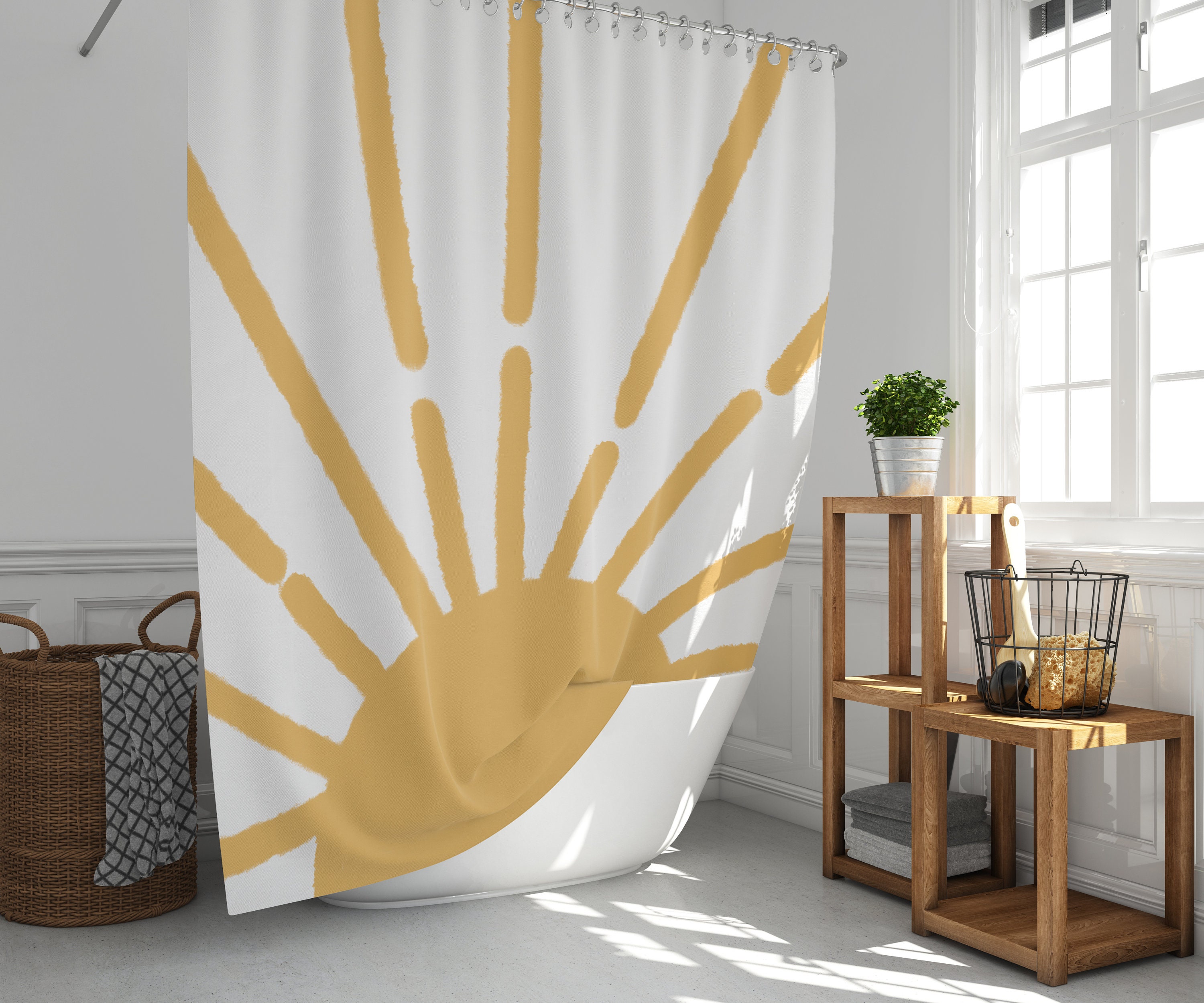 Sun shower curtain Yellow shower curtain Hand drawn sun shower Etsy