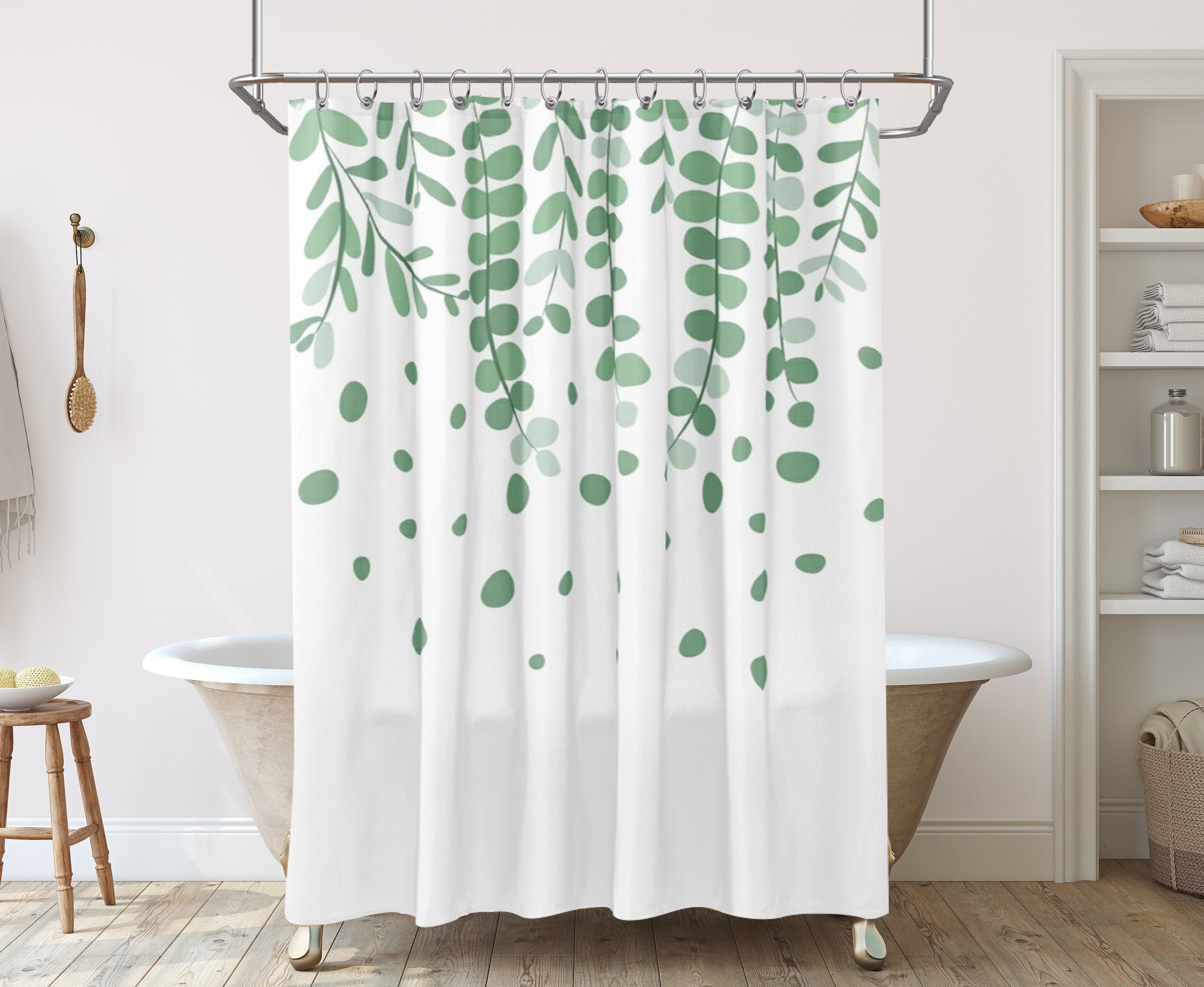 Eucalyptus shower curtain Long shower curtain Hand drawn | Etsy