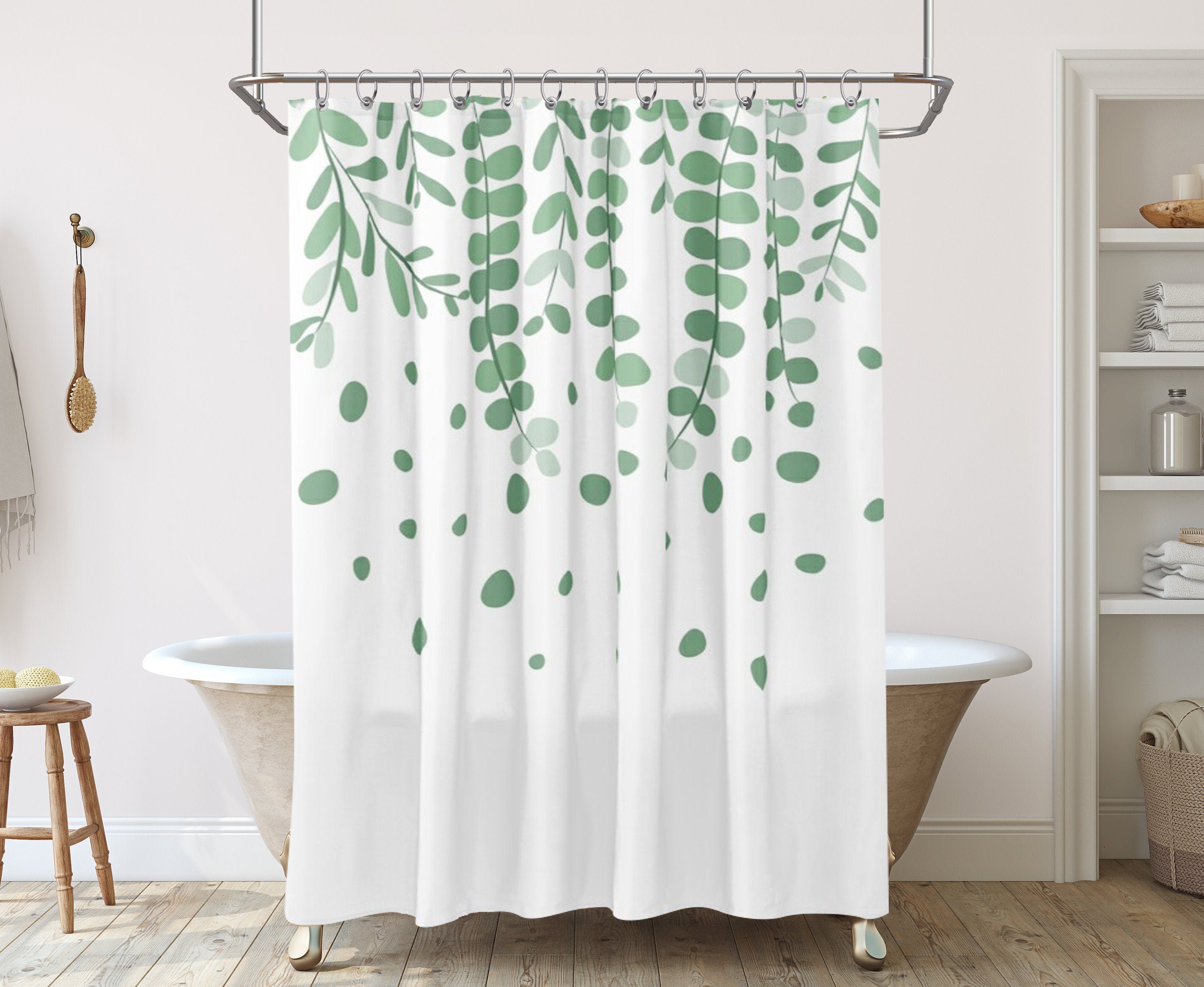 Eucalyptus shower curtain Long shower curtain Hand drawn Etsy