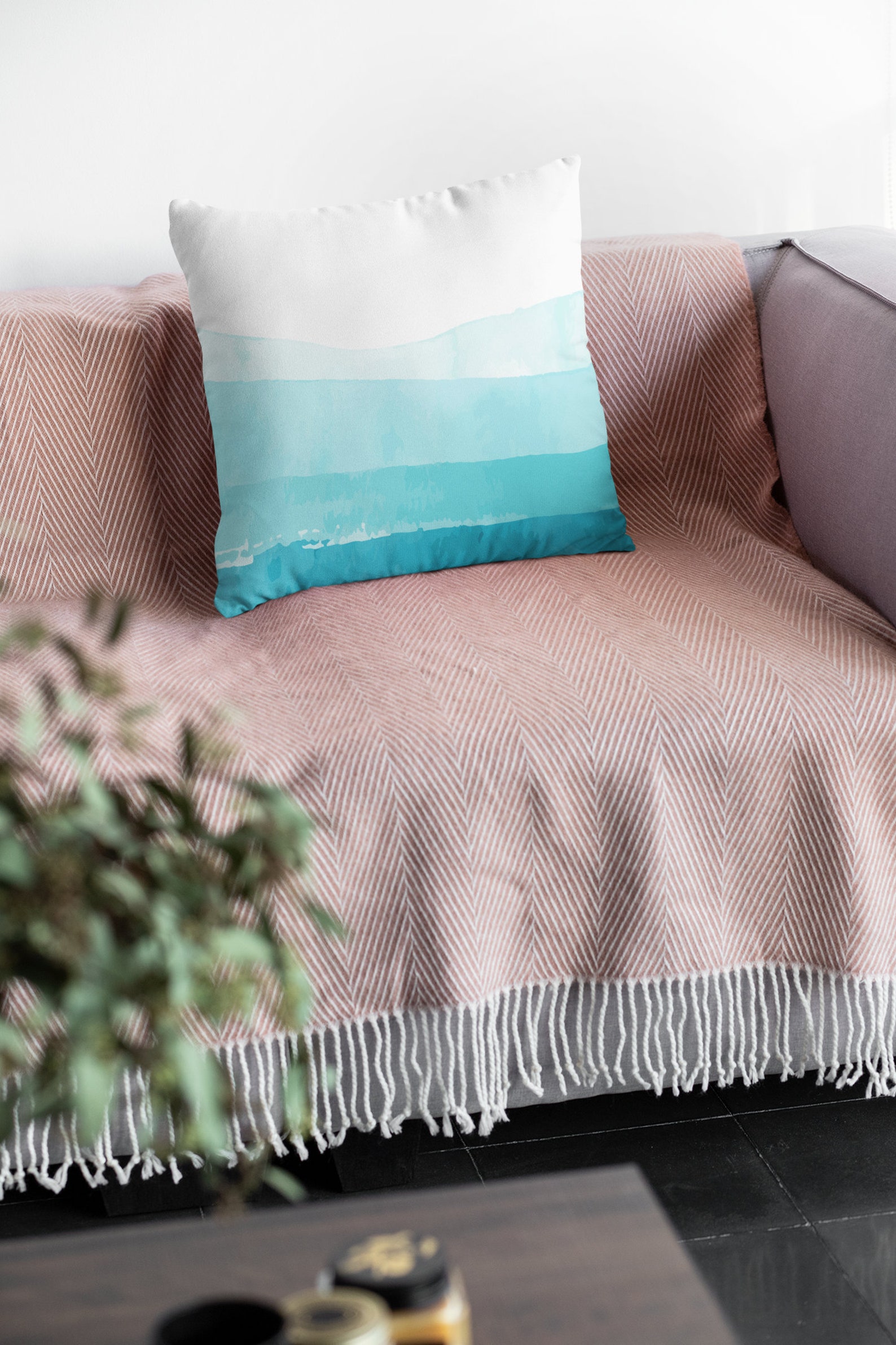 Watercolor pillow cover Blue pillow case Abstract throw pillow Etsy