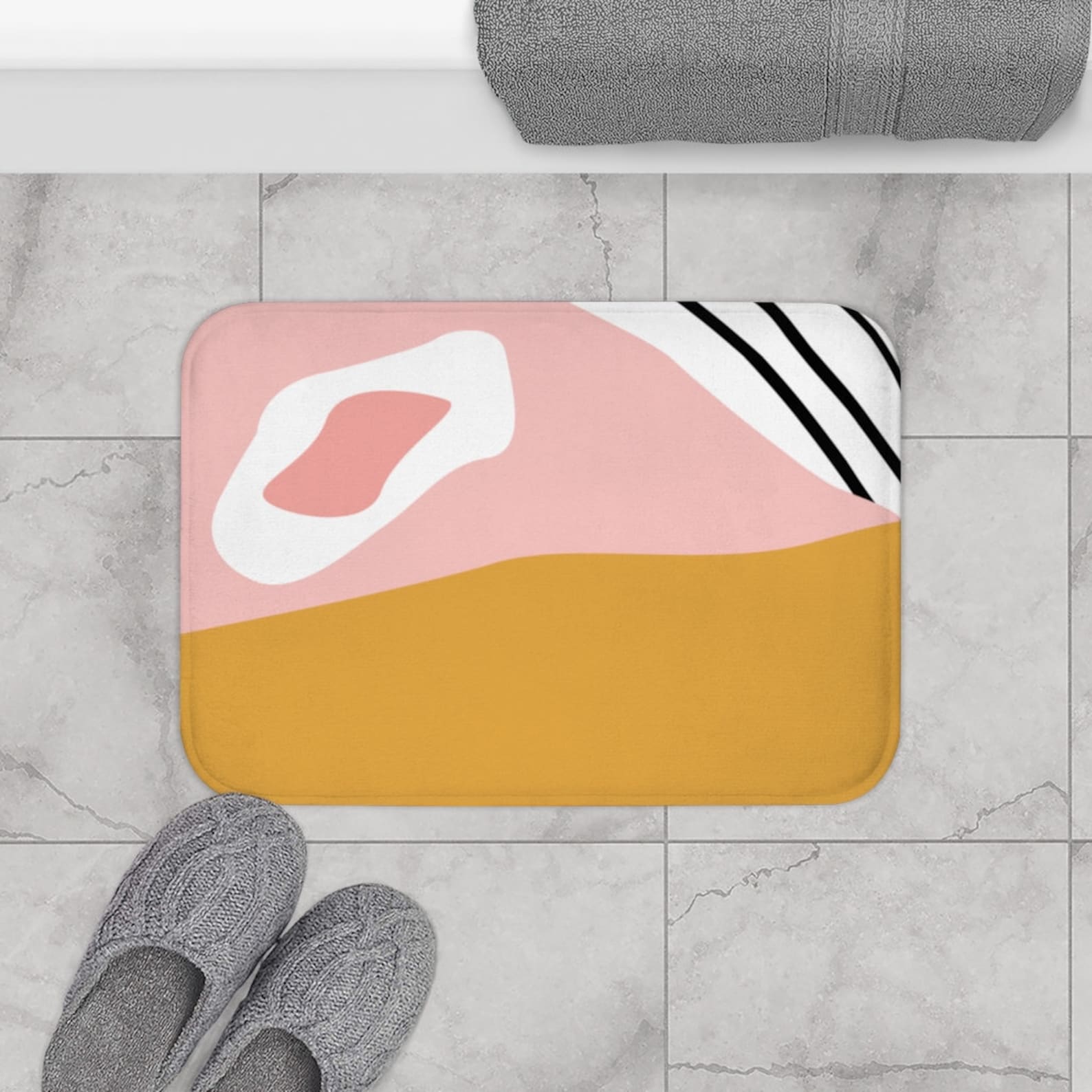 Pink and yellow bath mat Abstract bath mat Modern bath mat Etsy