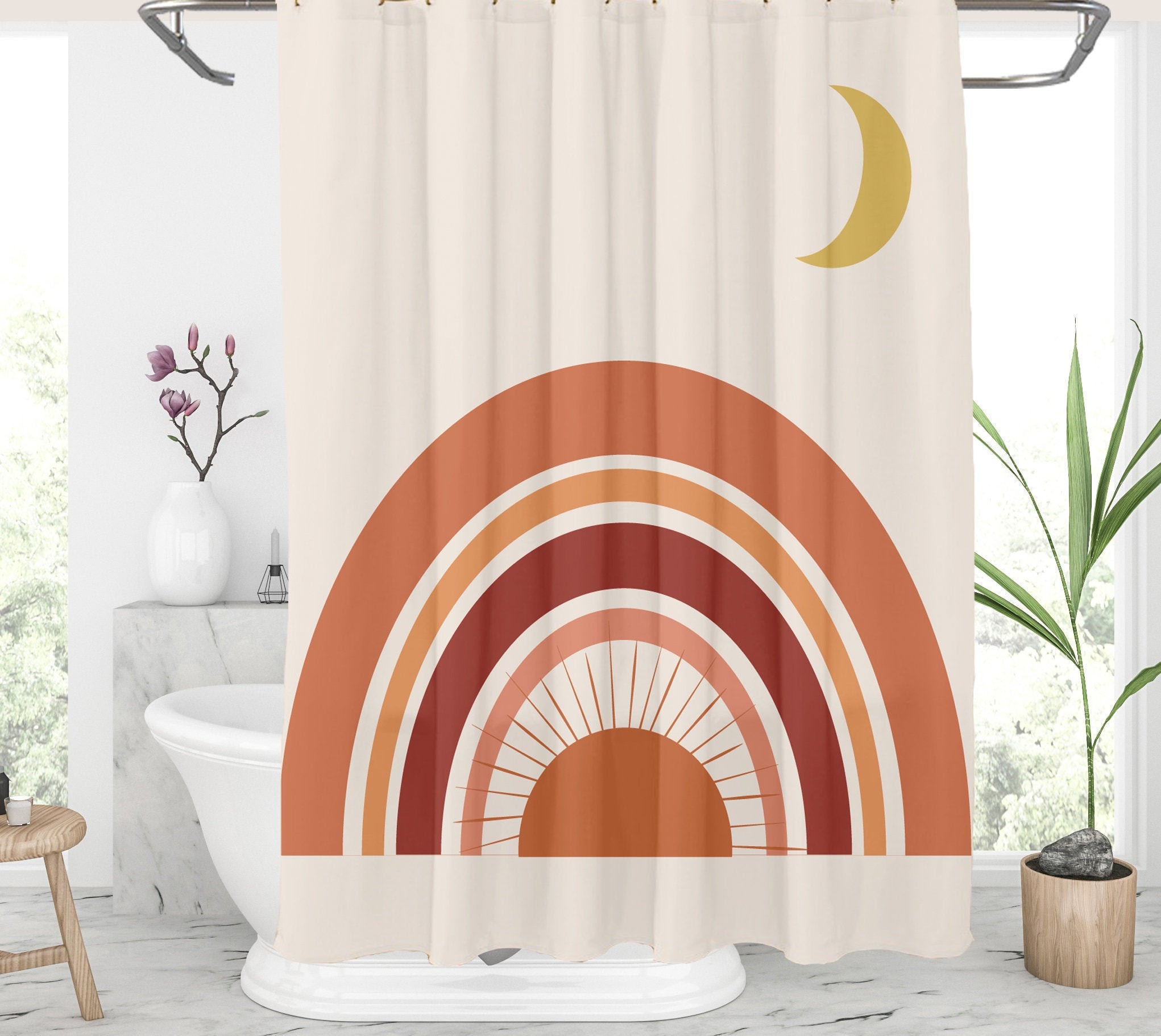 Boho Shower Curtain Boho Rainbow Sun And Moon Shower Curtain Etsy