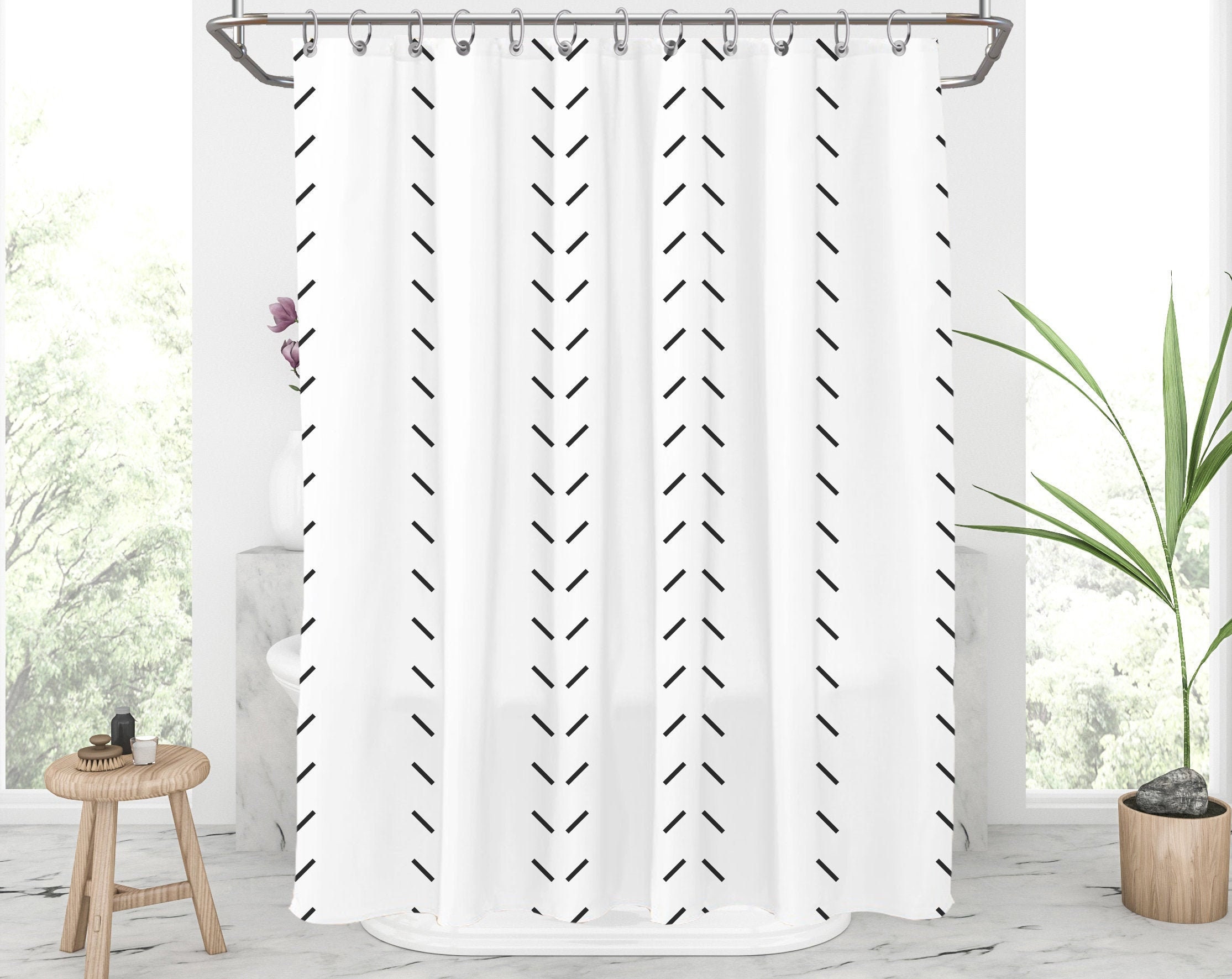 Visgraat douchegordijn Zwartwitte douchegordijnen Afrikaanse Etsy