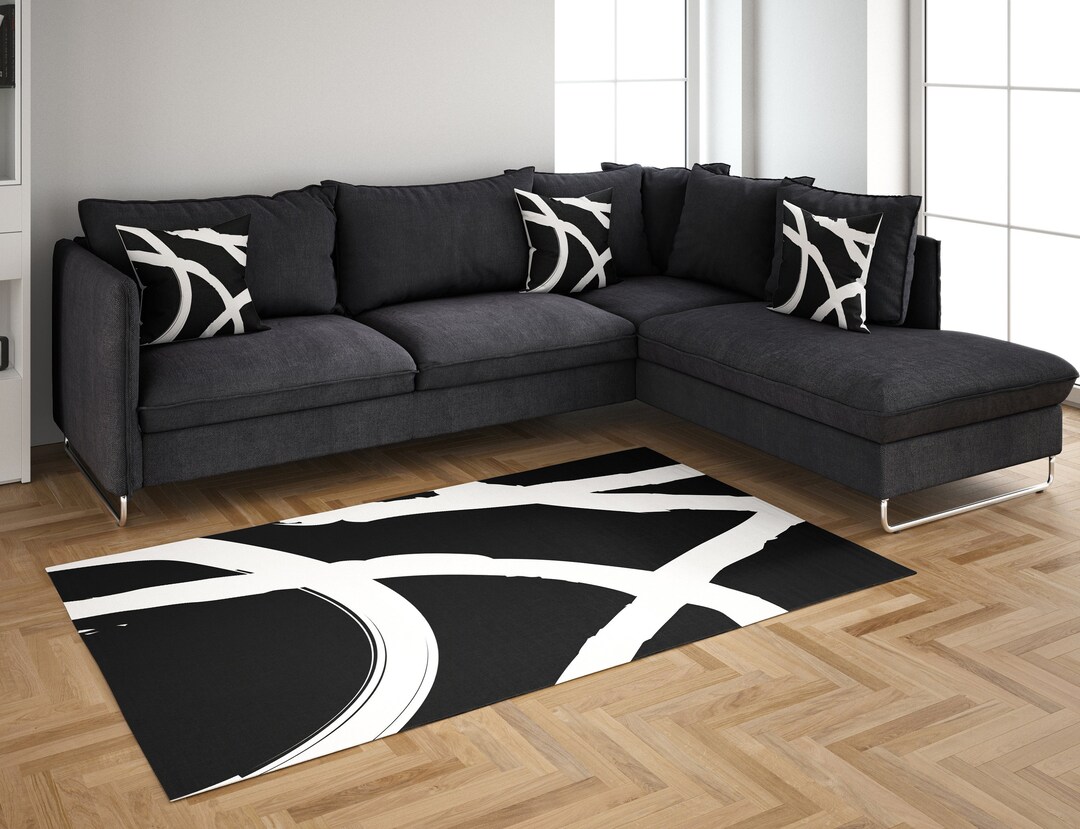 Black and White Area Rug Hand Drawn Brush Pattern Area Rug Etsy