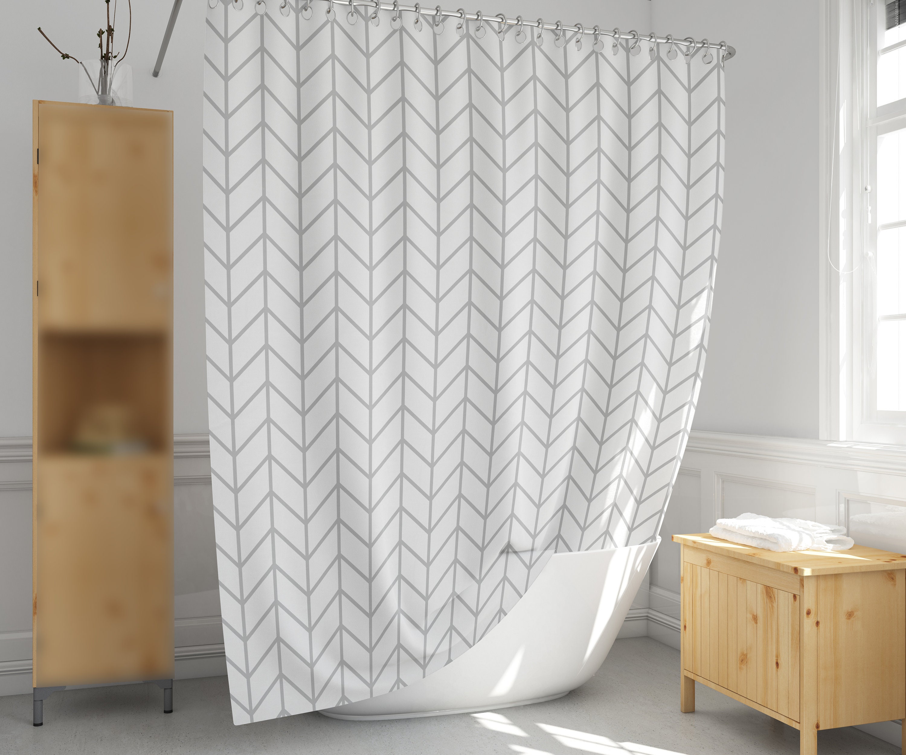 Herringbone shower curtain Grey and white shower curtain Etsy