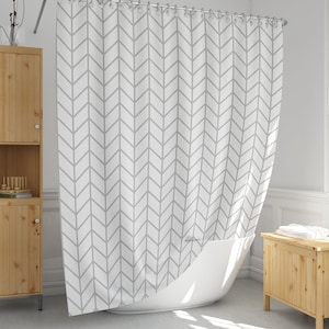 Herringbone shower curtain Grey and white shower curtain Modern bathroom decor Extra long and custom size Minimal scandinavian style-16