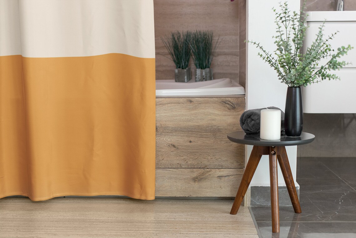 Beige and mustard yellow shower curtain Color blocked shower Etsy