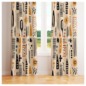African Mudcloth Curtain Panel: Tribal Blackout Window Drape