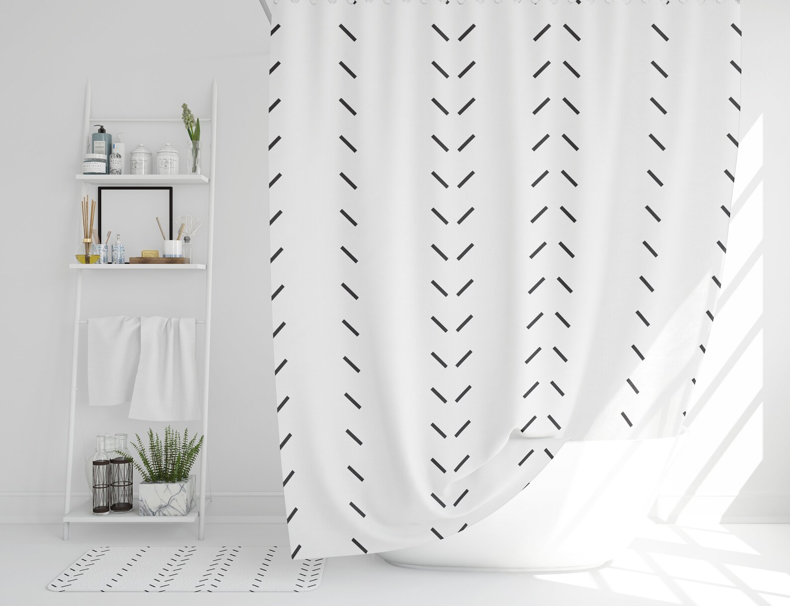 Zwartwit douchegordijn Boho badgordijn Geometrische Etsy Nederland