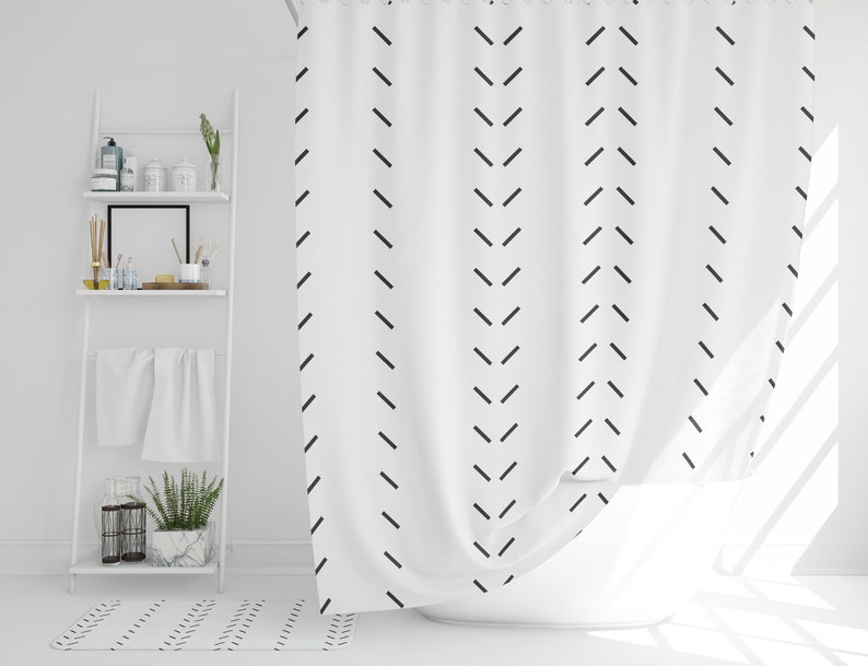 Black and White Shower Curtain Boho Bath Curtain Geometric Etsy