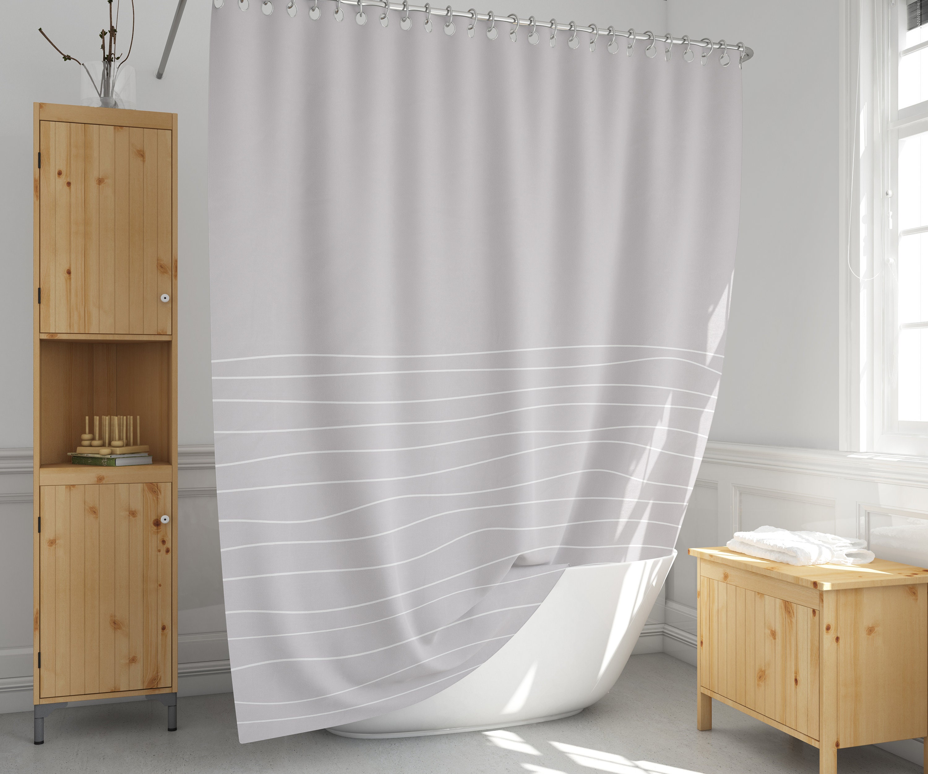 Minimal Hand Drawn Stripes Shower Curtain Abstract Bath - Etsy