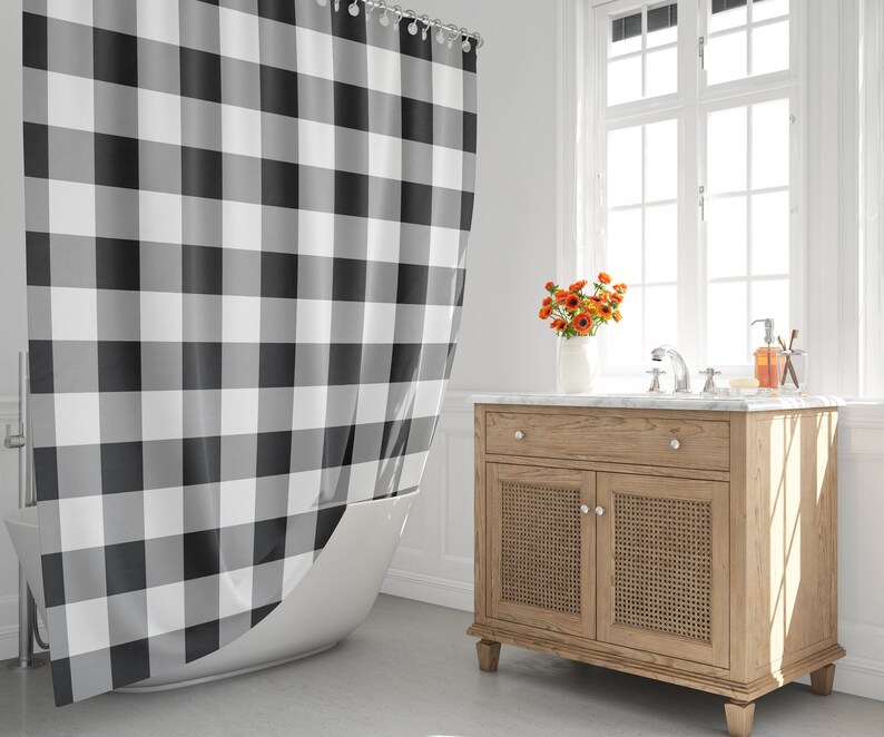 Buffalo Plaid Shower Curtain Farmhouse shower curtain Black Etsy