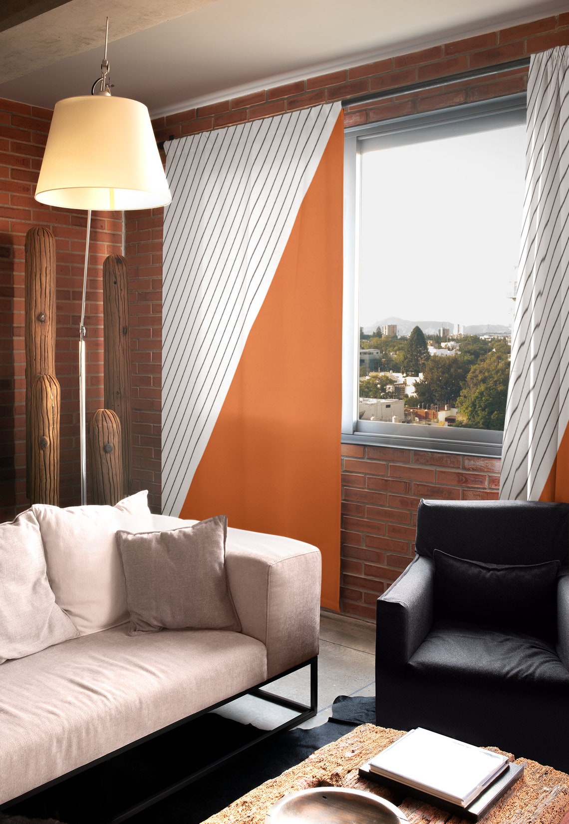 Burnt orange curtain Striped window curtains for living room Etsy