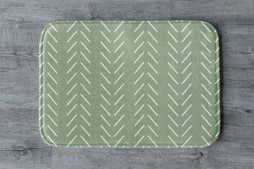 Large Bath Mat Green and White Bath Rugs Bathroom Decor Etsy
