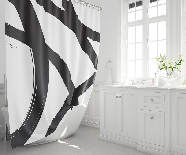 Black and White Shower Curtain Abstract Bath Curtain Art - Etsy