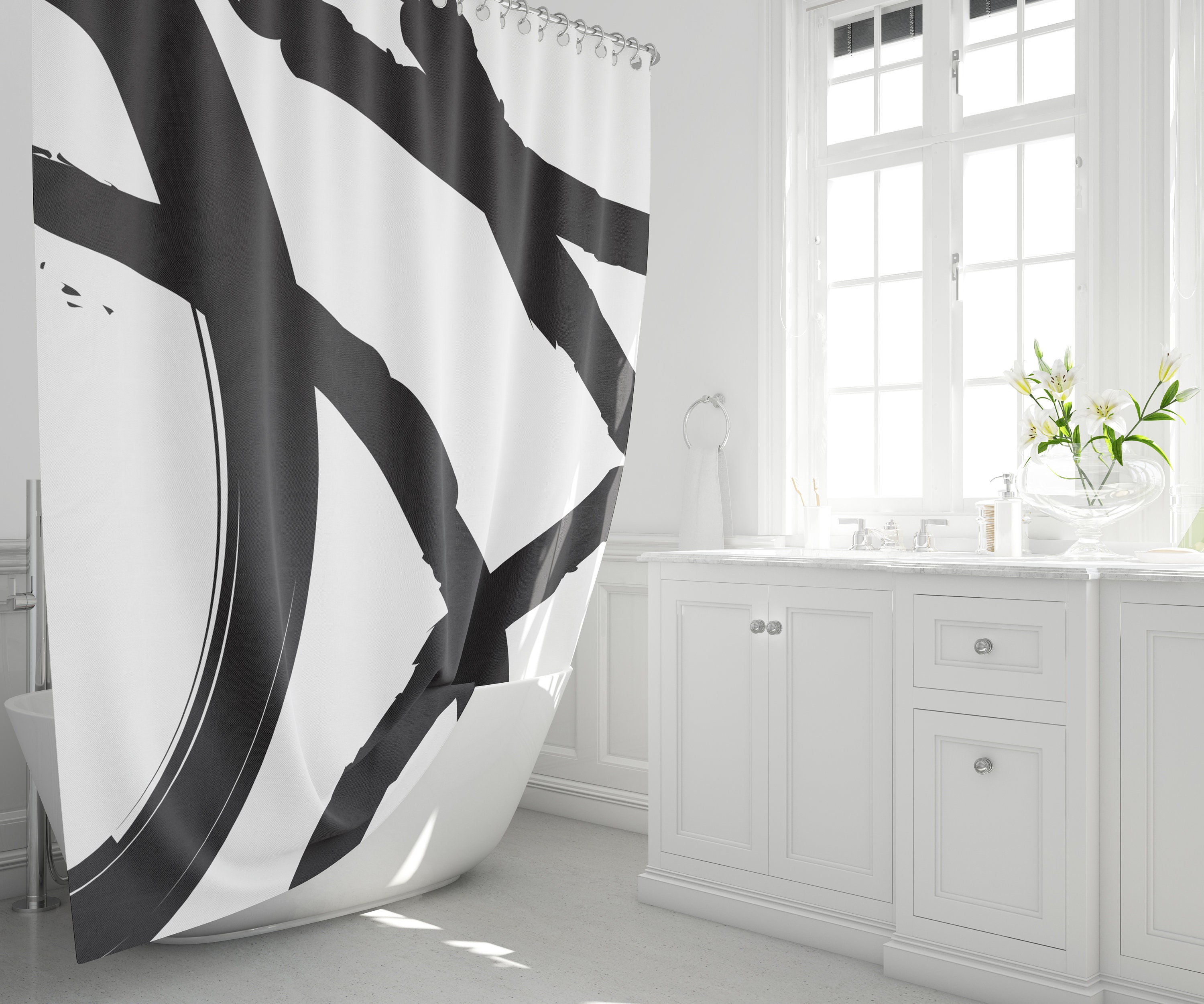 Black and White Shower Curtain Abstract Bath Curtain Art Etsy
