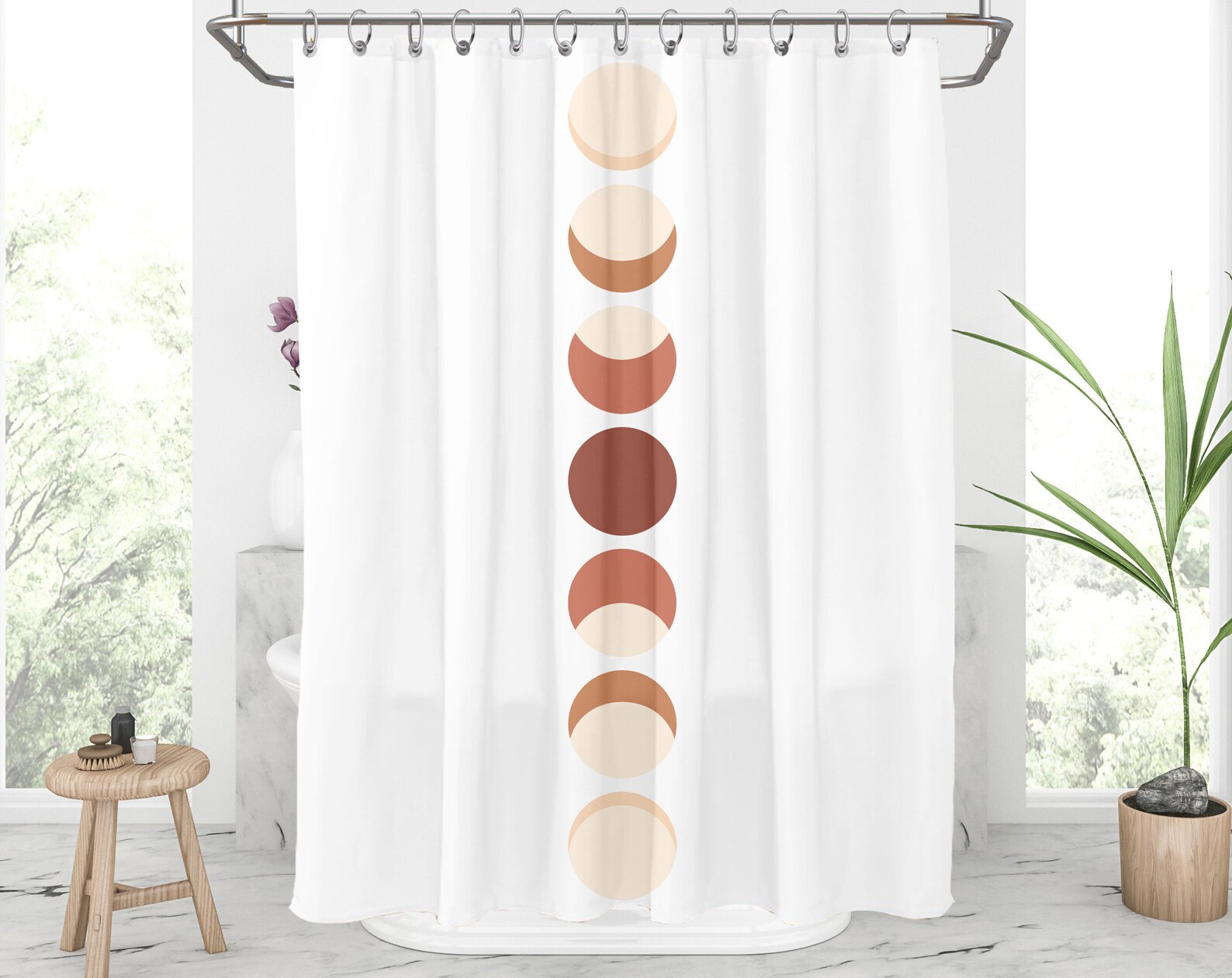Moon Phase Shower Curtain Earth Tone Shower Curtain Boho Etsy