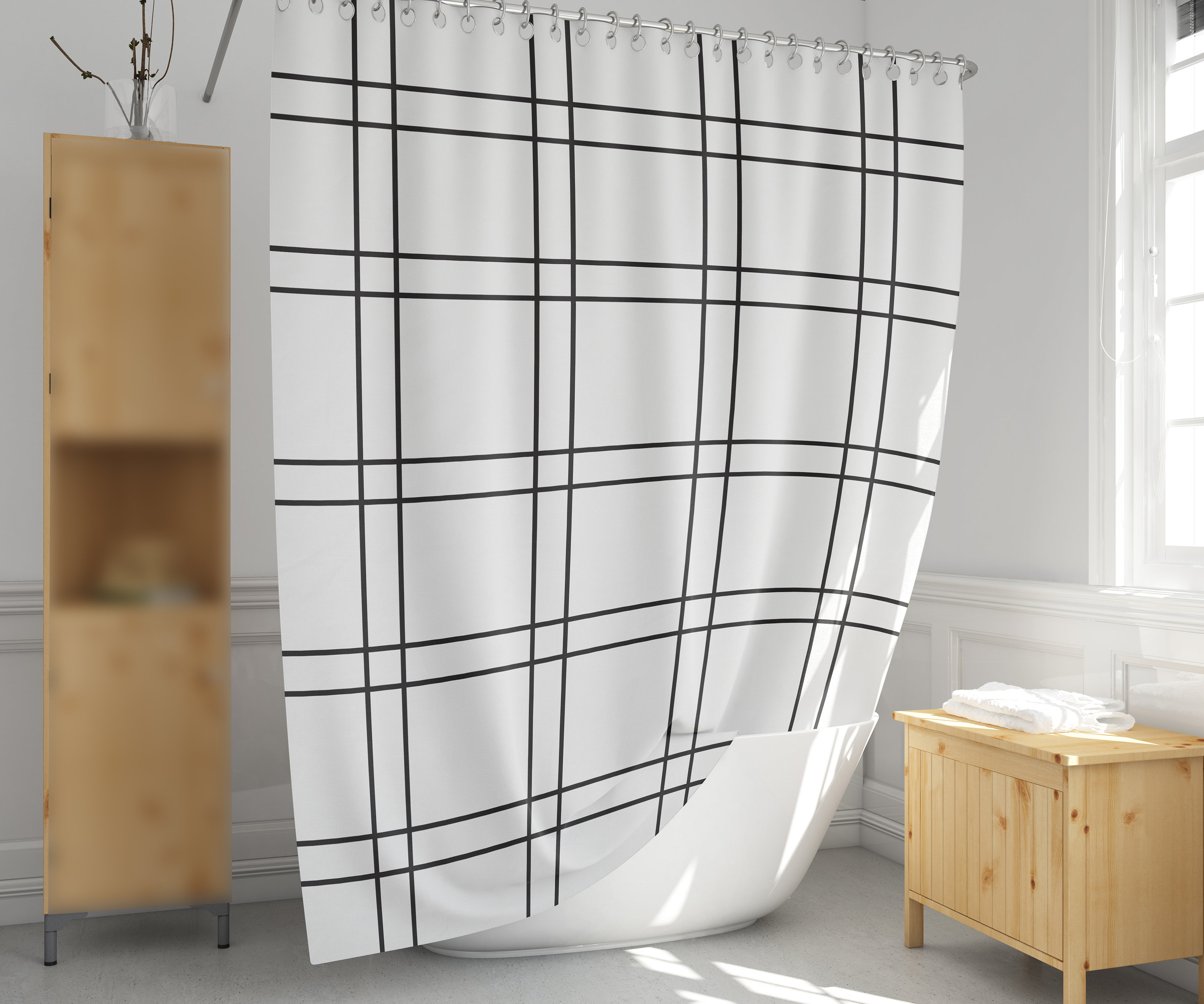 Black and white shower curtain Striped shower curtian Grid Etsy