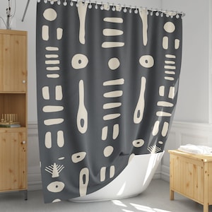 African Mudcloth Shower Curtain: Minimalist Boho Bath Decor