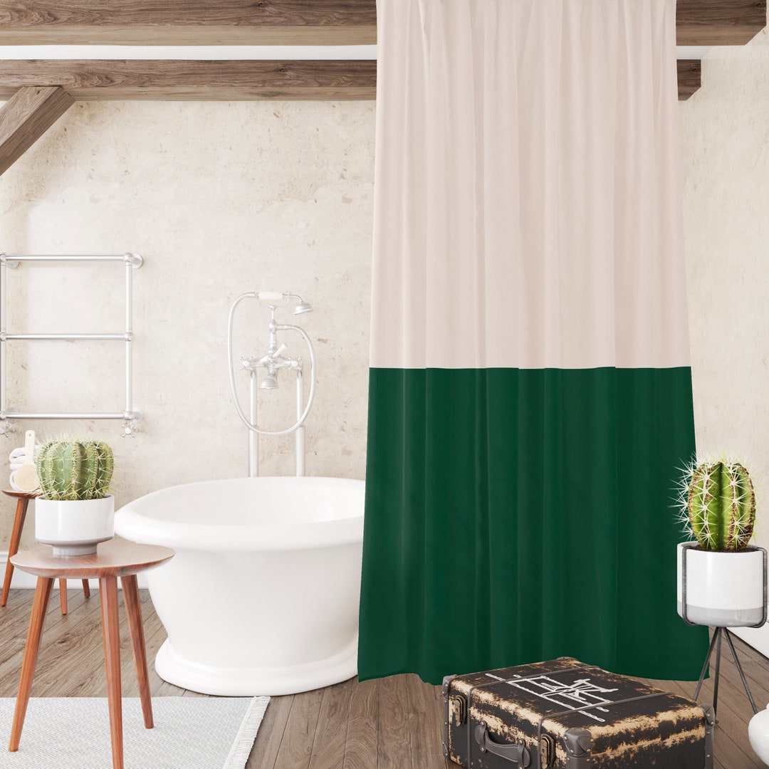 Minimal Shower Curtain Dark Emerald Green Shower Curtains Color Block ...