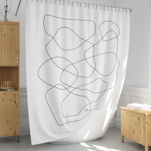 Black and white shower curtain, Abstract art shower curtain, Waterproof, Simple and clean,  Modern line art shower curtain-286