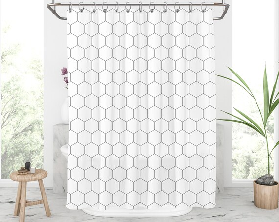 Hexagon Shower Curtain Black And White Curtains Hexagon Shower Curtain Black And White, Shower Curtains Black