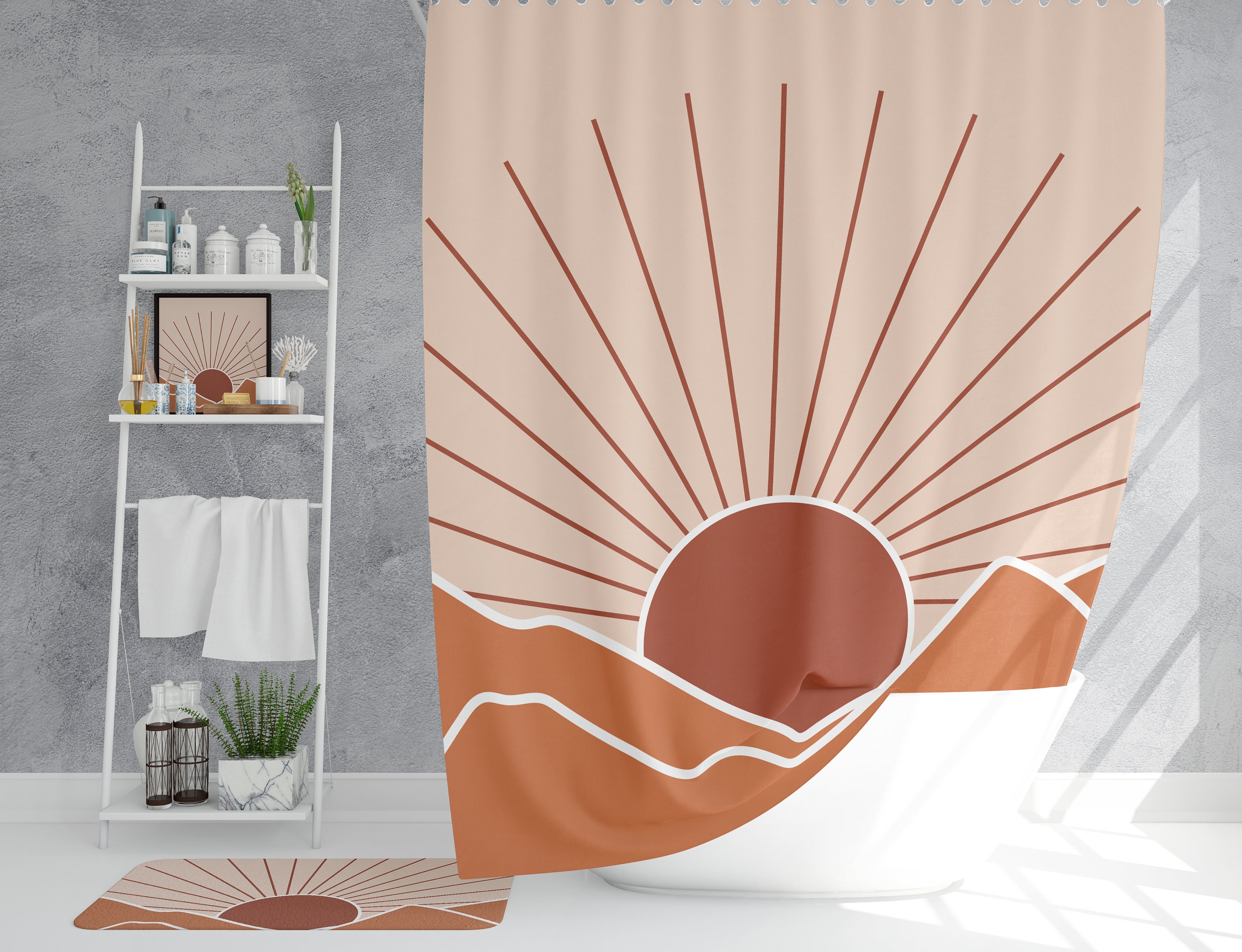 Boho bath mat Burnt orange bath rug Abstract landscape bath Etsy