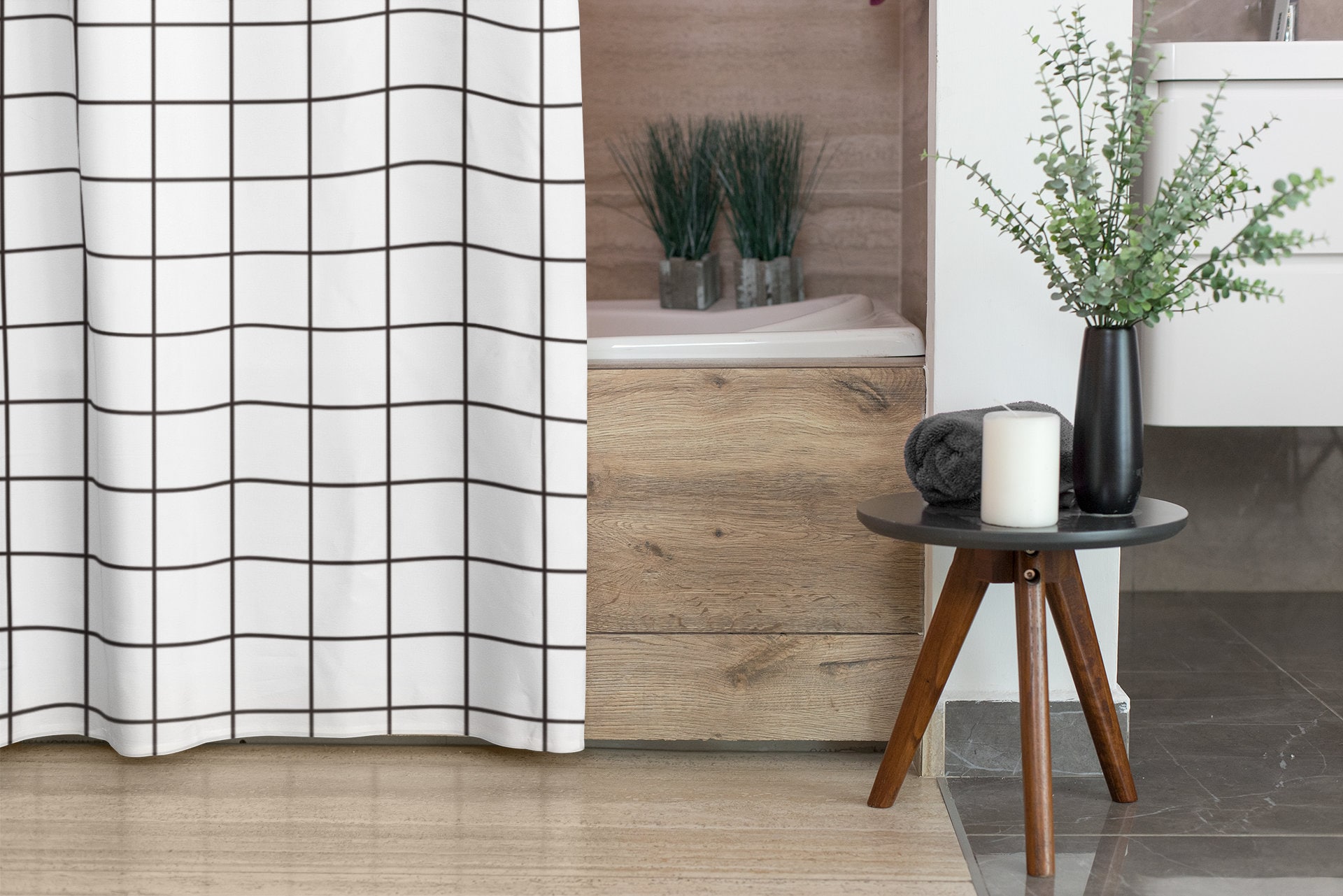 Black and White Shower Curtain Grid Check Bath Curtain Extra Etsy