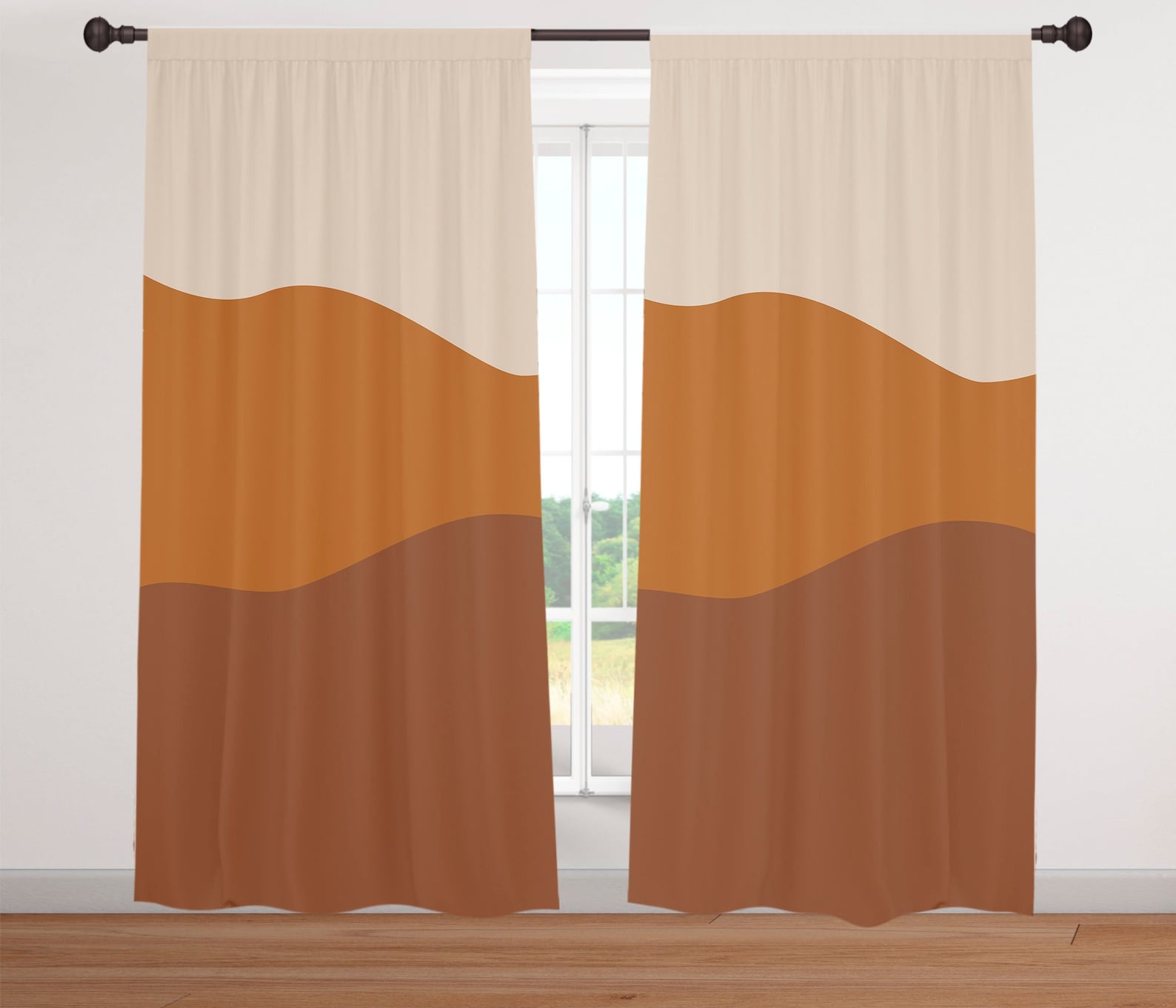 Burnt Orange Window Curtains Color Blocked Window Curtain Etsy