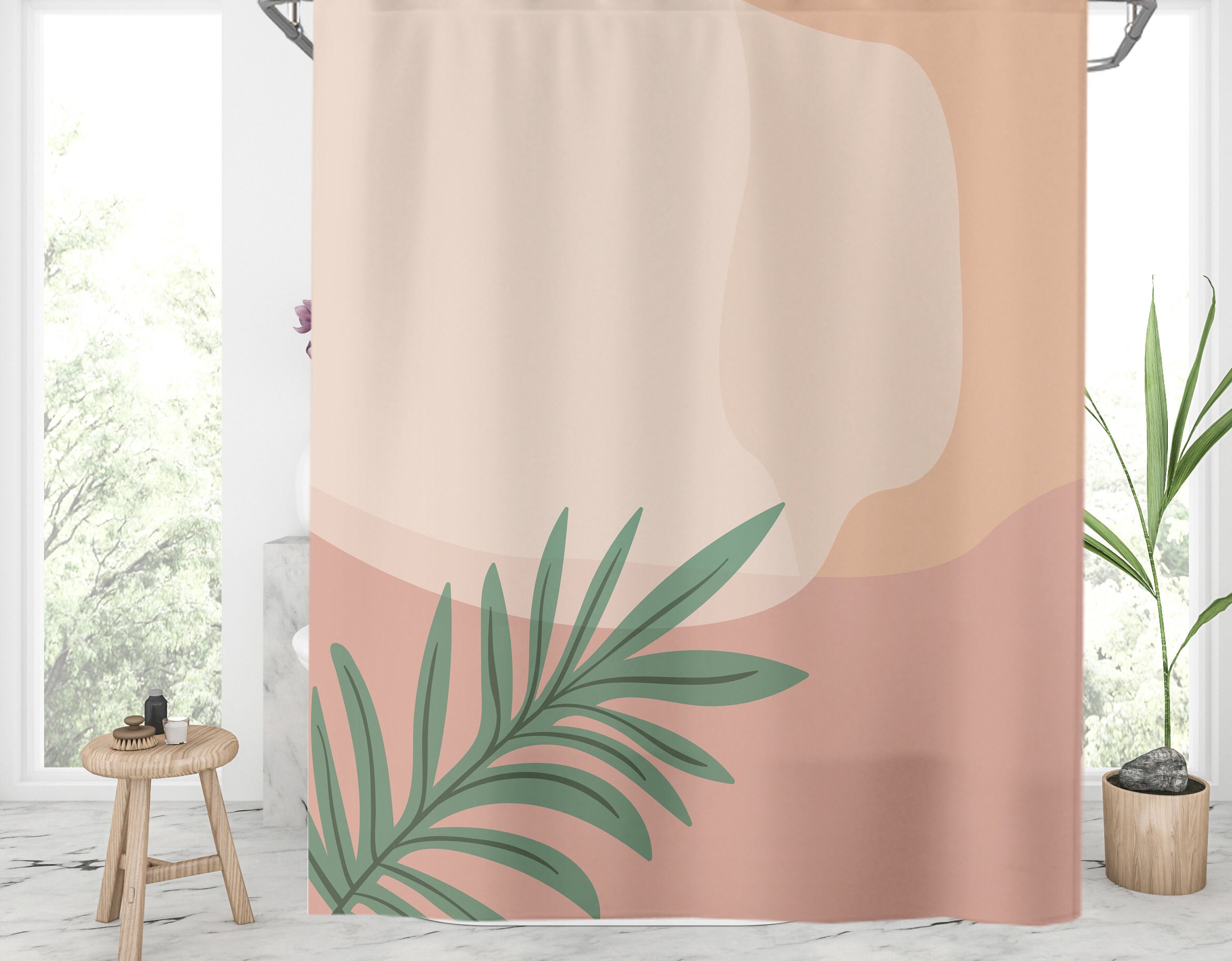 Tropical plant shower curtain Earth tone shower curtain Etsy