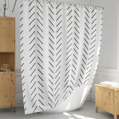 Hexagon Shower Curtain Black and White Bath Curtains Extra Etsy