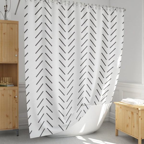 African mudcloth print shower curtain, Black and white bath curtain,Minimal bathroom decor, Extra long and standard size-169