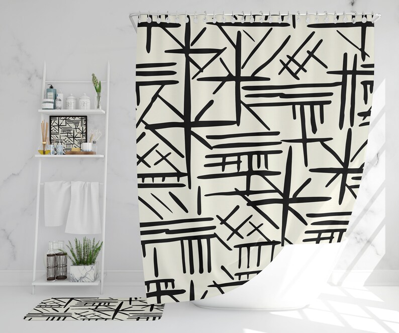African Mudcloth Pattern Shower Curtain Simple Minimalist Etsy