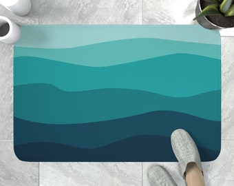 Sea waves bath mat Abtract sea waves bath rug Oceanic shower mat Blue shower rug Modern bathroom decor-22