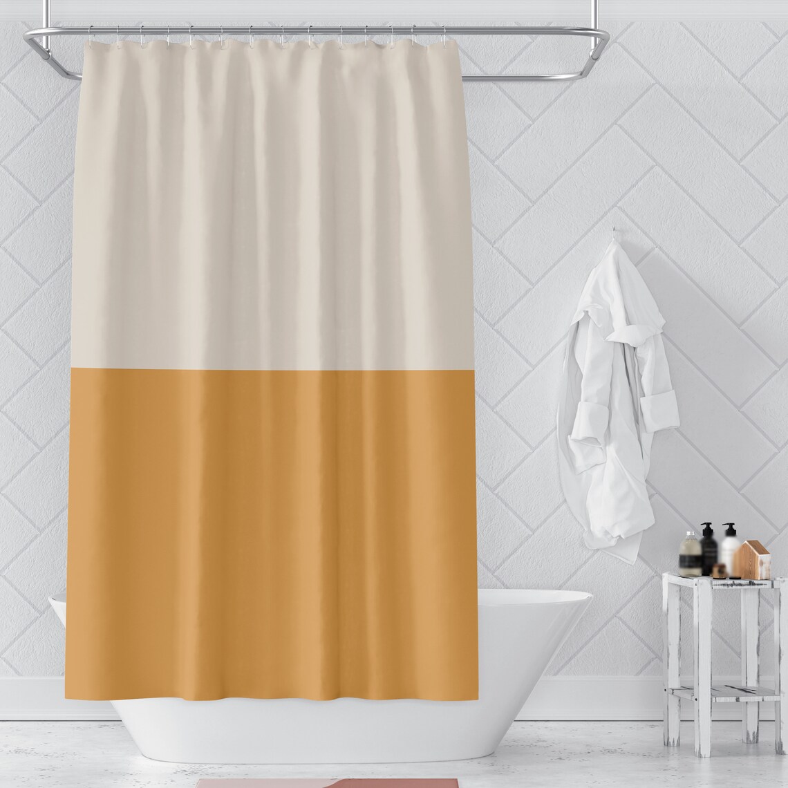Beige and Yellow Shower Curtain Color Blocked Shower Curtains Etsy