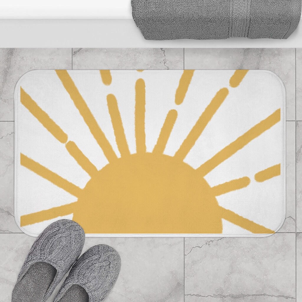 Sun Bath Mat Yellow Bath Mat Hand Drawn Sunburst Bath Rug Etsy Israel