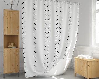 Black and white shower curtain, Boho bath curtain, Geometric bathroom decor, African mudcloth style, Standard and extra long size-232