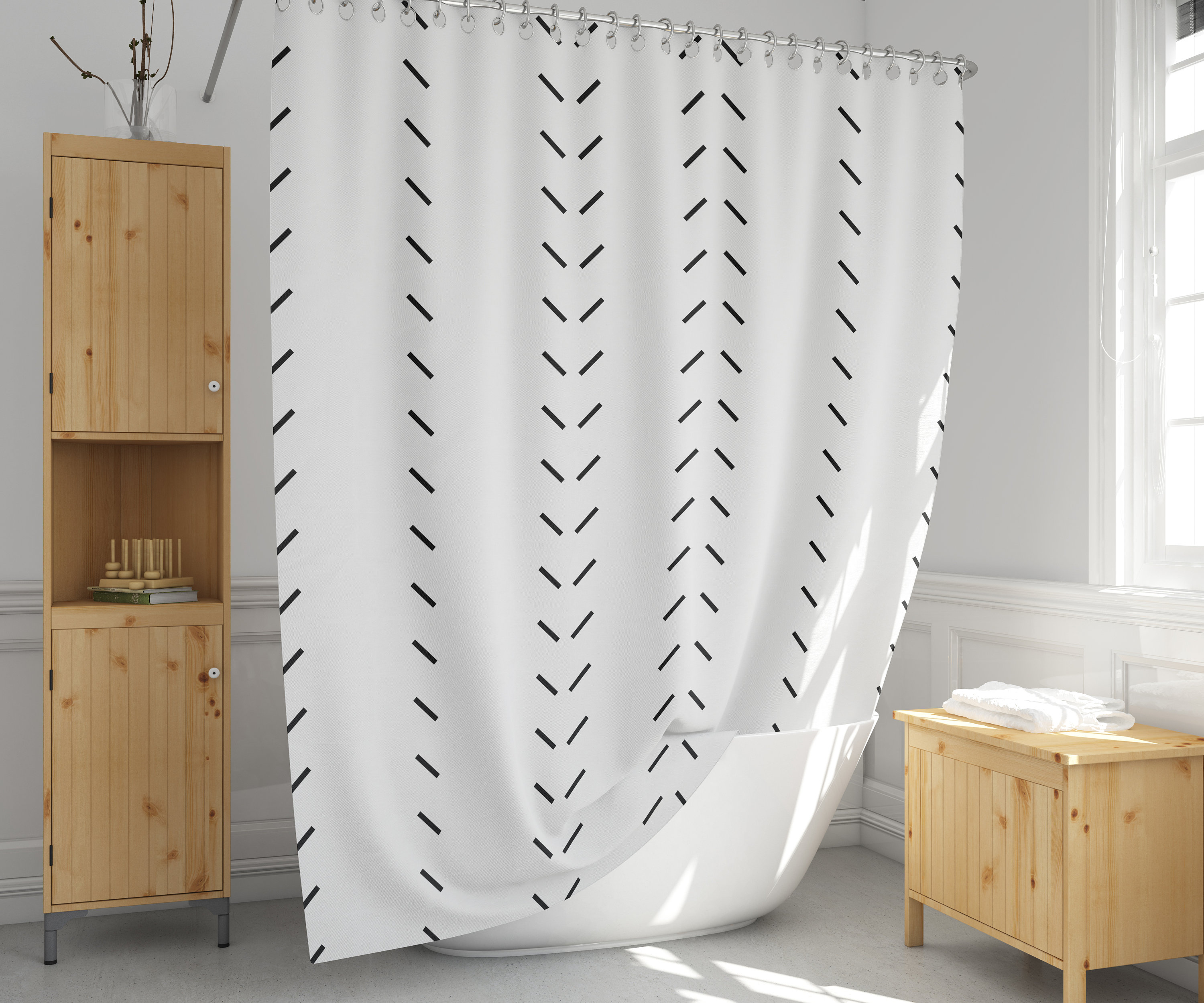 Geometric Pattern Shower Curtain Set Indian Bohemian Ethnic