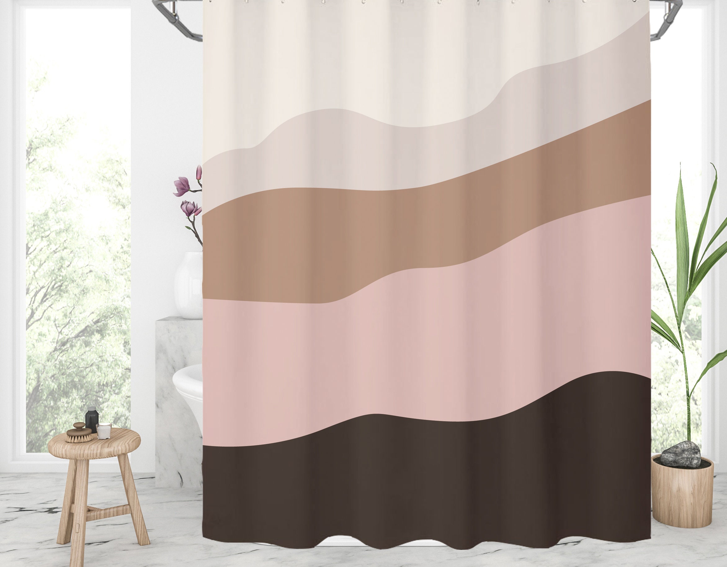 Earth tone shower curtain Color block shower curtain Brown and Etsy