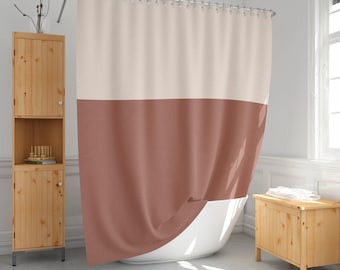 Terracotta shower curtain Apricot shower curtain Color blocked shower curtain Modern shower curtain set with hooks Custom shower curtain-289