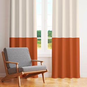 Beige and burnt orange window Curtains Color Blocked window Curtains for living room Bedroom blackout curtains Mininalist style-121
