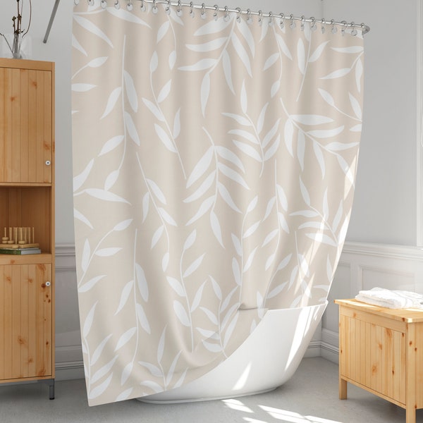 Botanical leaves shower curtain Natural color shower curtain Simple countryside style Extra long and custom size Housewarming gift-227