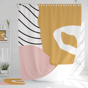 Pink and yellow shower curtain, Modern bath curtain, Abstract bathroom decor, Art shower curtain, Standard and extra long size-295