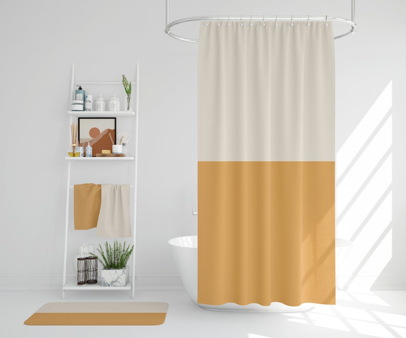 Beige and mustard shower curtain Color blocked shower curtains Etsy